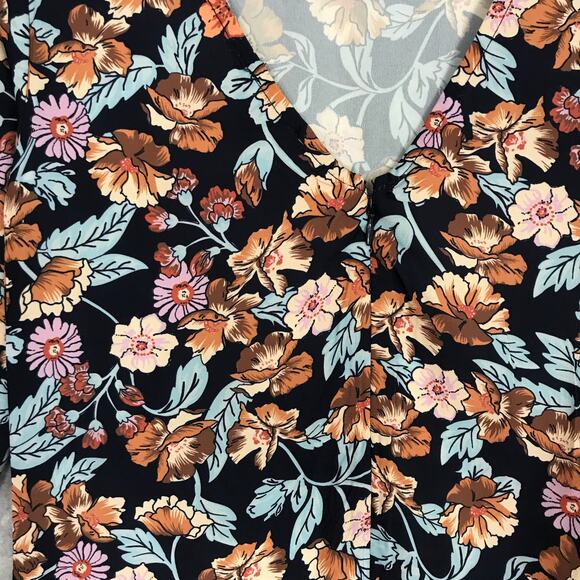 Halogen Mini Dress XXS Navy Floral Shift Silky Mod Maximalist Cottage Forest - Picture 8 of 10